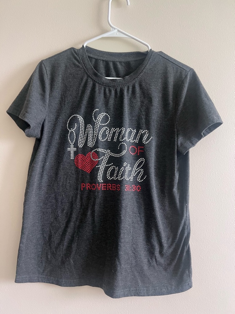 Woman of Faith Rhinestone Short Sleeve Tee - Black
